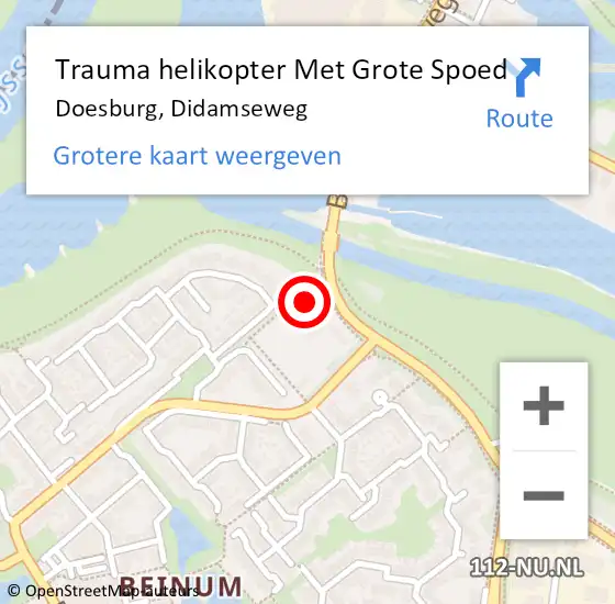 Locatie op kaart van de 112 melding: Trauma helikopter Met Grote Spoed Naar Doesburg, Didamseweg op 16 september 2023 21:38