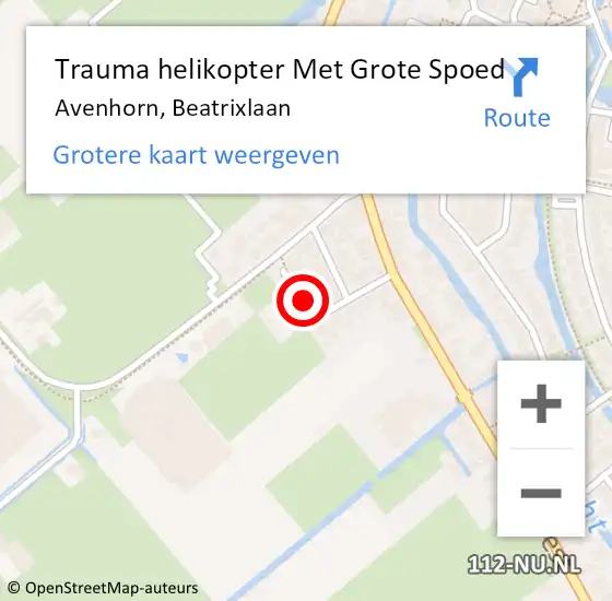 Locatie op kaart van de 112 melding: Trauma helikopter Met Grote Spoed Naar Avenhorn, Beatrixlaan op 16 september 2023 23:18