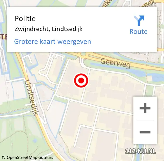 Locatie op kaart van de 112 melding: Politie Zwijndrecht, Lindtsedijk op 16 september 2023 23:43