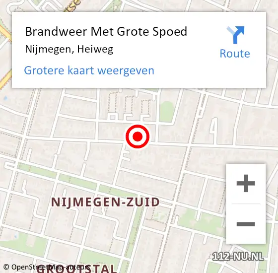 Locatie op kaart van de 112 melding: Brandweer Met Grote Spoed Naar Nijmegen, Heiweg op 16 september 2023 23:57