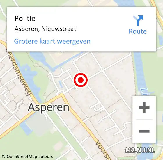 Locatie op kaart van de 112 melding: Politie Asperen, Nieuwstraat op 17 september 2023 04:00