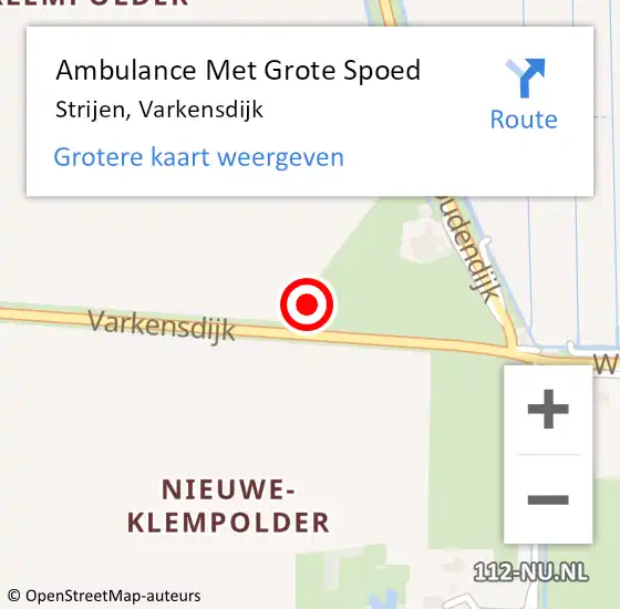 Locatie op kaart van de 112 melding: Ambulance Met Grote Spoed Naar Strijen, Varkensdijk op 17 september 2023 08:27