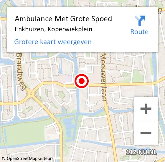 Locatie op kaart van de 112 melding: Ambulance Met Grote Spoed Naar Enkhuizen, Koperwiekplein op 17 september 2023 08:57