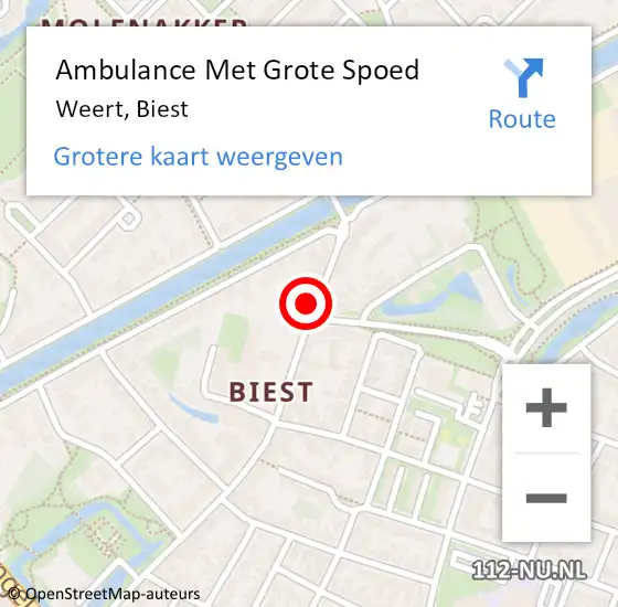 Locatie op kaart van de 112 melding: Ambulance Met Grote Spoed Naar Weert, Biest op 17 september 2023 09:51