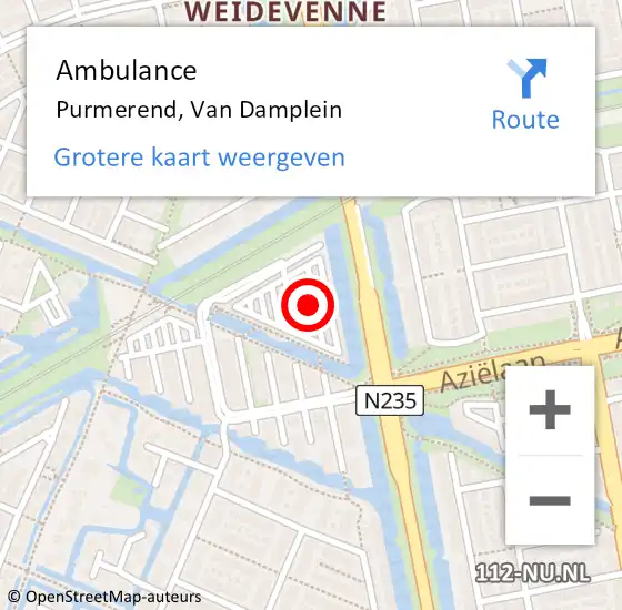 Locatie op kaart van de 112 melding: Ambulance Purmerend, Van Damplein op 17 september 2023 10:00