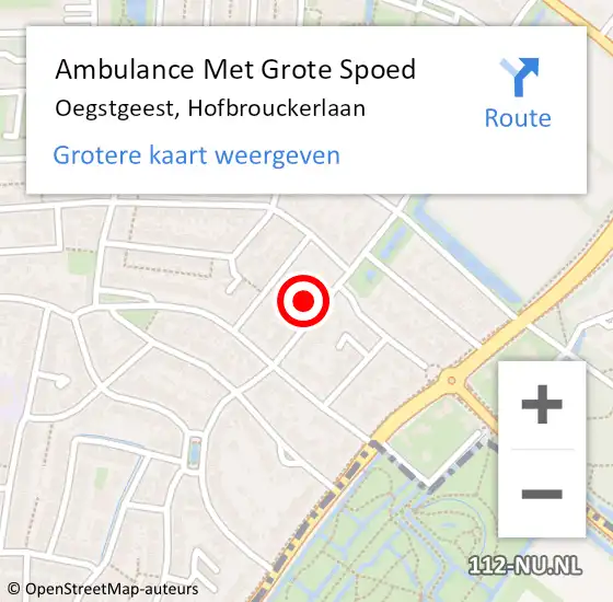 Locatie op kaart van de 112 melding: Ambulance Met Grote Spoed Naar Oegstgeest, Hofbrouckerlaan op 17 september 2023 10:11