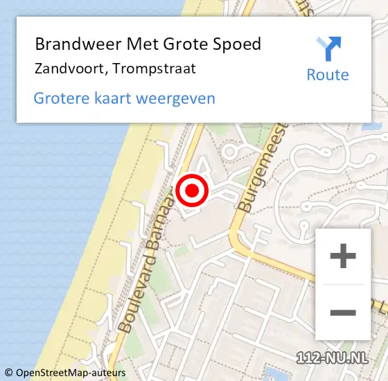 Locatie op kaart van de 112 melding: Brandweer Met Grote Spoed Naar Zandvoort, Trompstraat op 17 september 2023 11:17