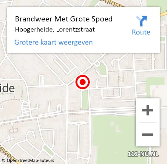 Locatie op kaart van de 112 melding: Brandweer Met Grote Spoed Naar Hoogerheide, Lorentzstraat op 17 september 2023 11:52
