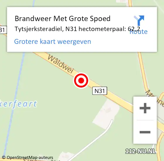 Locatie op kaart van de 112 melding: Brandweer Met Grote Spoed Naar Tytsjerksteradiel, N31 hectometerpaal: 62,2 op 17 september 2023 13:52