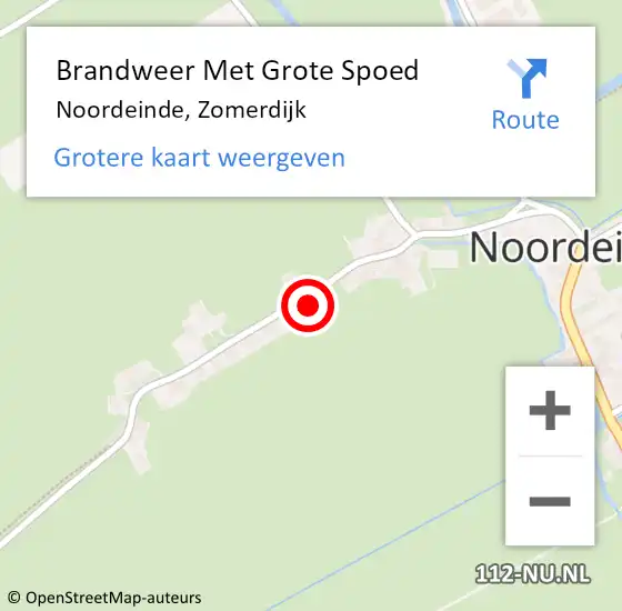 Locatie op kaart van de 112 melding: Brandweer Met Grote Spoed Naar Noordeinde, Zomerdijk op 17 september 2023 14:27