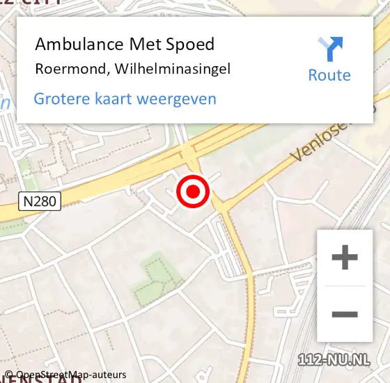Locatie op kaart van de 112 melding: Ambulance Met Spoed Naar Roermond, Wilhelminasingel op 17 september 2023 15:21