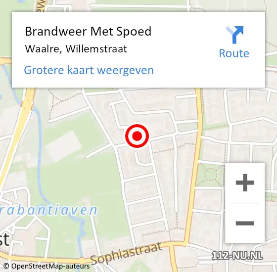 Locatie op kaart van de 112 melding: Brandweer Met Spoed Naar Waalre, Willemstraat op 17 september 2023 15:29