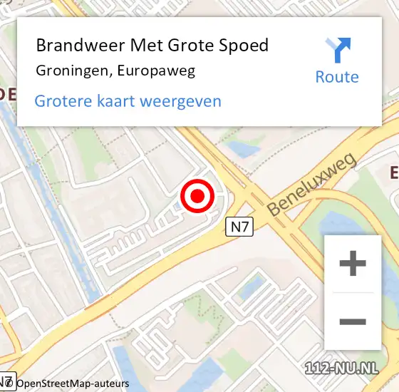 Locatie op kaart van de 112 melding: Brandweer Met Grote Spoed Naar Groningen, Europaweg op 17 september 2023 15:50