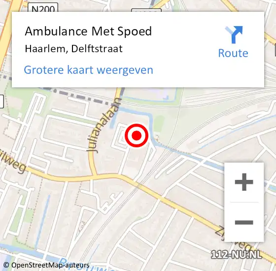 Locatie op kaart van de 112 melding: Ambulance Met Spoed Naar Haarlem, Delftstraat op 17 september 2023 17:44