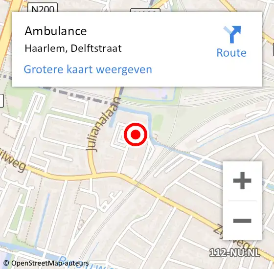 Locatie op kaart van de 112 melding: Ambulance Haarlem, Delftstraat op 17 september 2023 17:44
