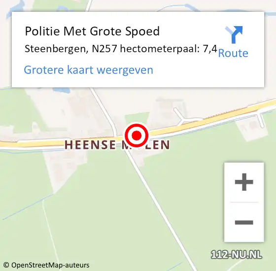 Locatie op kaart van de 112 melding: Politie Met Grote Spoed Naar Steenbergen, N257 hectometerpaal: 7,4 op 17 september 2023 20:13