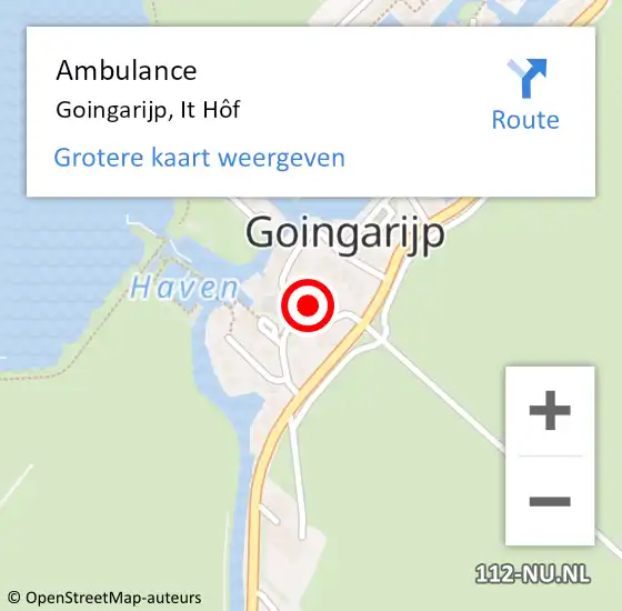 Locatie op kaart van de 112 melding: Ambulance Goingarijp, It Hôf op 17 september 2023 21:52