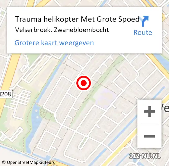 Locatie op kaart van de 112 melding: Trauma helikopter Met Grote Spoed Naar Velserbroek, Zwanebloembocht op 17 september 2023 22:06