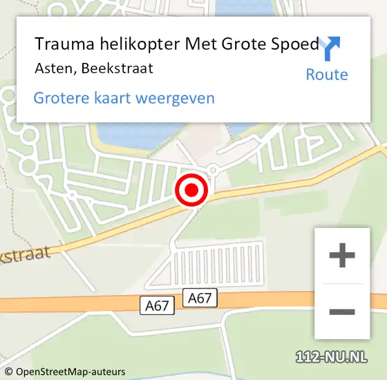 Locatie op kaart van de 112 melding: Trauma helikopter Met Grote Spoed Naar Asten, Beekstraat op 18 september 2023 01:27
