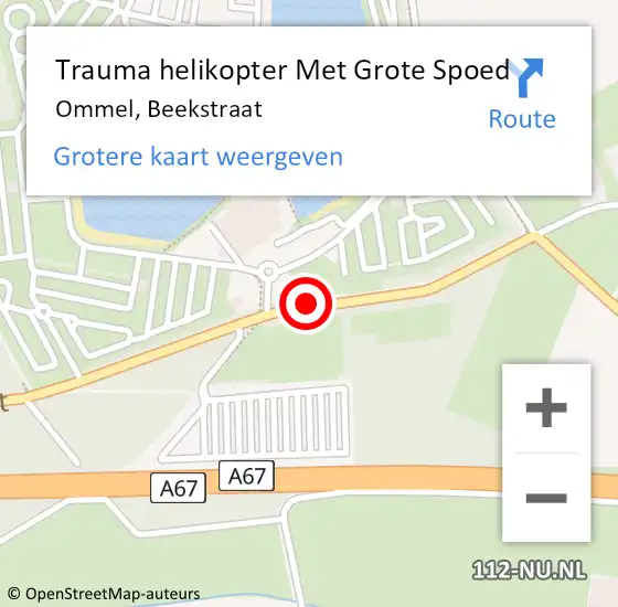 Locatie op kaart van de 112 melding: Trauma helikopter Met Grote Spoed Naar Ommel, Beekstraat op 18 september 2023 01:29