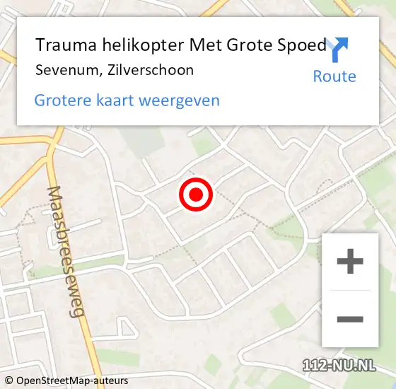Locatie op kaart van de 112 melding: Trauma helikopter Met Grote Spoed Naar Sevenum, Zilverschoon op 18 september 2023 06:55