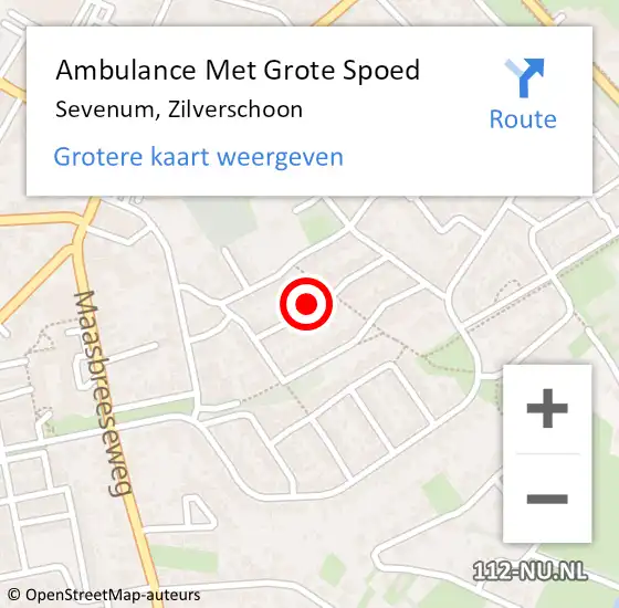 Locatie op kaart van de 112 melding: Ambulance Met Grote Spoed Naar Sevenum, Zilverschoon op 18 september 2023 06:59