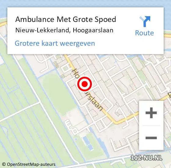 Locatie op kaart van de 112 melding: Ambulance Met Grote Spoed Naar Nieuw-Lekkerland, Hoogaarslaan op 18 september 2023 08:29