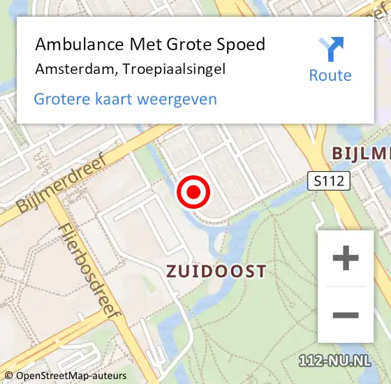 Locatie op kaart van de 112 melding: Ambulance Met Grote Spoed Naar Amsterdam, Troepiaalsingel op 18 september 2023 08:54