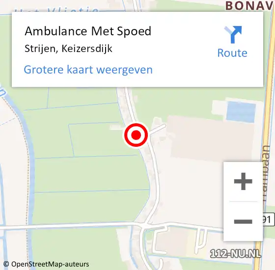 Locatie op kaart van de 112 melding: Ambulance Met Spoed Naar Strijen, Keizersdijk op 18 september 2023 09:01