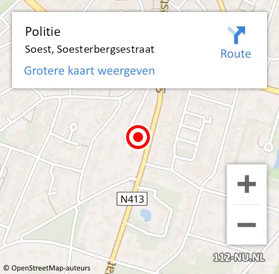 Locatie op kaart van de 112 melding: Politie Soest, Soesterbergsestraat op 18 september 2023 10:25