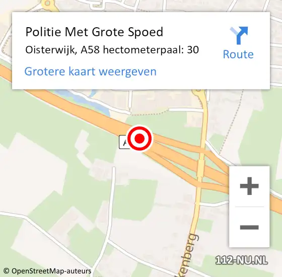 Locatie op kaart van de 112 melding: Politie Met Grote Spoed Naar Oisterwijk, A58 hectometerpaal: 30 op 18 september 2023 10:53