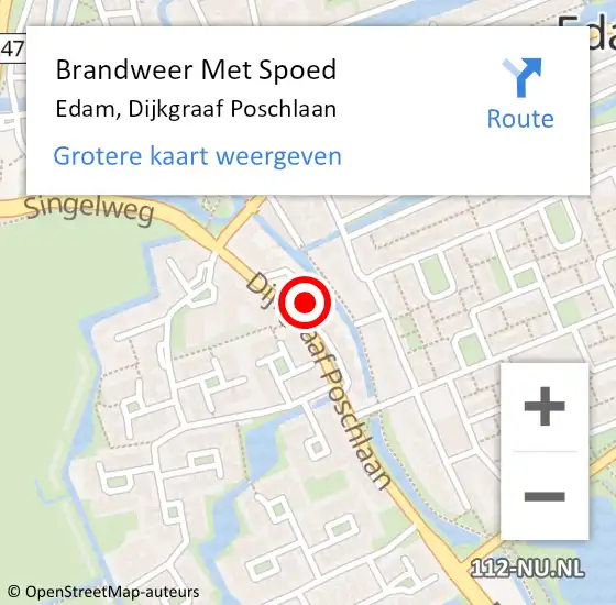 Locatie op kaart van de 112 melding: Brandweer Met Spoed Naar Edam, Dijkgraaf Poschlaan op 18 september 2023 11:02