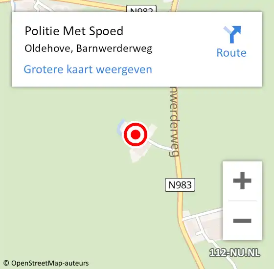 Locatie op kaart van de 112 melding: Politie Met Spoed Naar Oldehove, Barnwerderweg op 18 september 2023 11:39