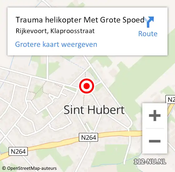 Locatie op kaart van de 112 melding: Trauma helikopter Met Grote Spoed Naar Rijkevoort, Klaproosstraat op 18 september 2023 13:35