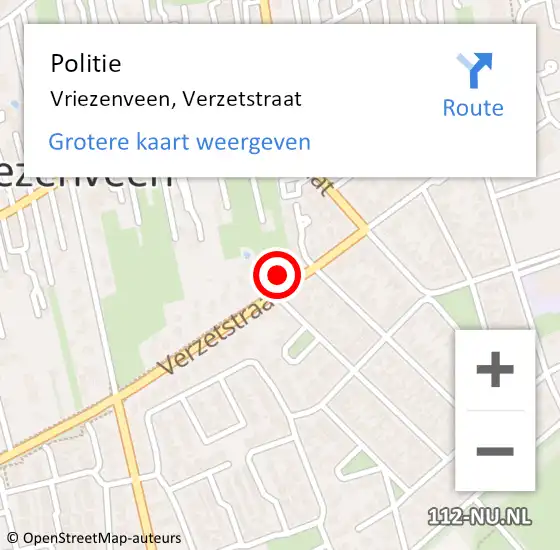 Locatie op kaart van de 112 melding: Politie Vriezenveen, Verzetstraat op 18 september 2023 13:37