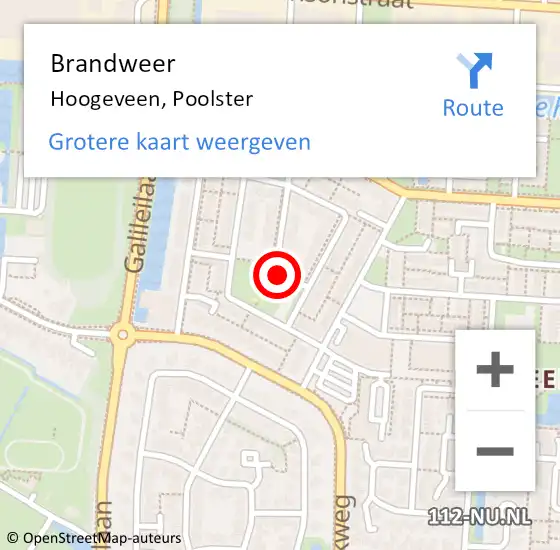 Locatie op kaart van de 112 melding: Brandweer Hoogeveen, Poolster op 18 september 2023 14:42