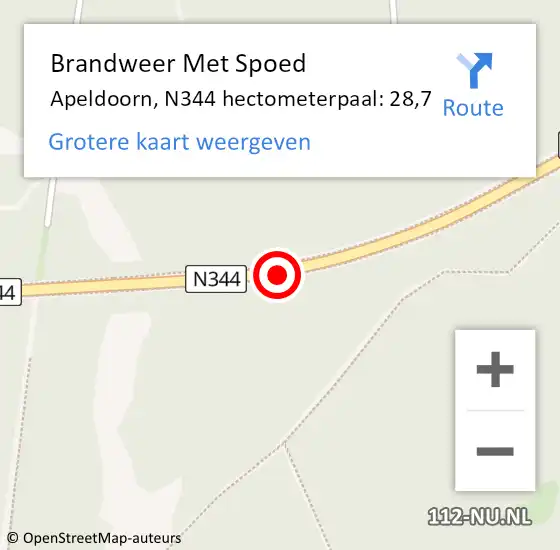 Locatie op kaart van de 112 melding: Brandweer Met Spoed Naar Apeldoorn, N344 hectometerpaal: 28,7 op 18 september 2023 14:56