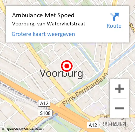 Locatie op kaart van de 112 melding: Ambulance Met Spoed Naar Voorburg, van Watervlietstraat op 18 september 2023 14:56
