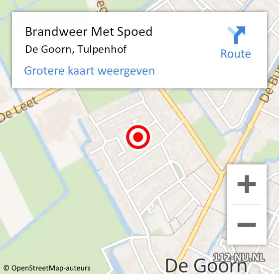 Locatie op kaart van de 112 melding: Brandweer Met Spoed Naar De Goorn, Tulpenhof op 18 september 2023 16:29