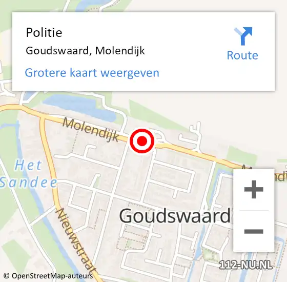 Locatie op kaart van de 112 melding: Politie Goudswaard, Molendijk op 18 september 2023 16:51