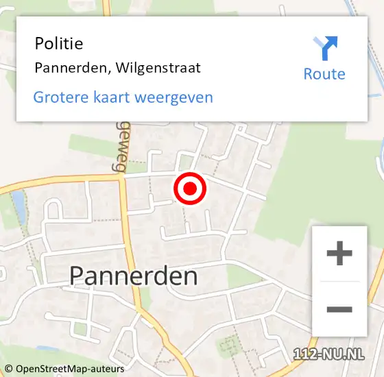 Locatie op kaart van de 112 melding: Politie Pannerden, Wilgenstraat op 18 september 2023 17:47