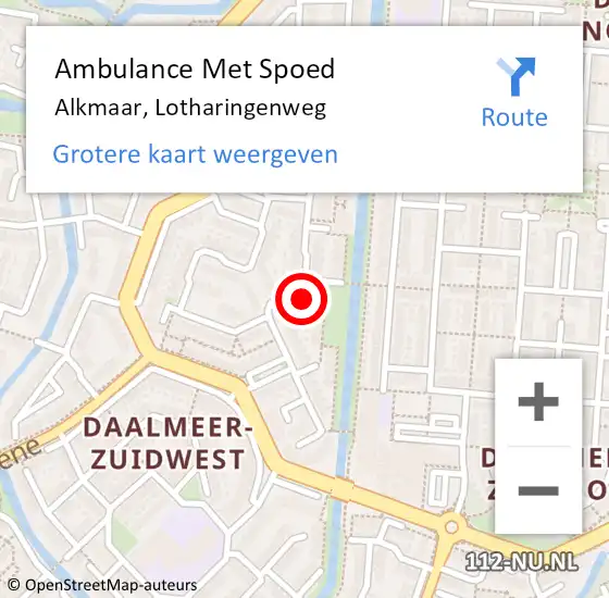 Locatie op kaart van de 112 melding: Ambulance Met Spoed Naar Alkmaar, Lotharingenweg op 18 september 2023 18:52