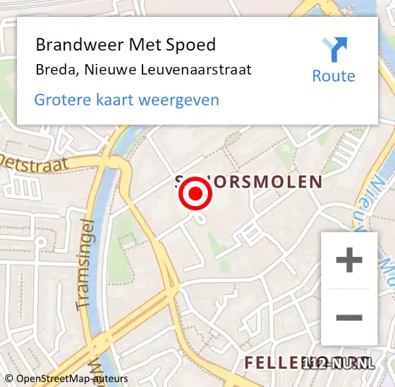 Locatie op kaart van de 112 melding: Brandweer Met Spoed Naar Breda, Nieuwe Leuvenaarstraat op 18 september 2023 18:57