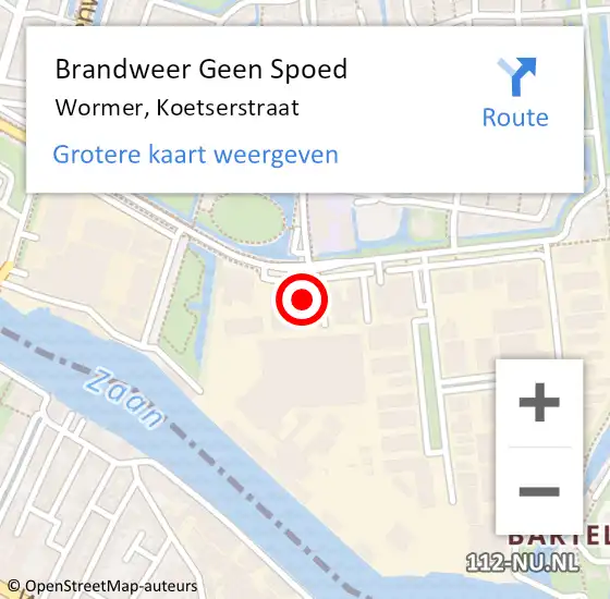 Locatie op kaart van de 112 melding: Brandweer Geen Spoed Naar Wormer, Koetserstraat op 18 september 2023 21:49