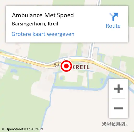 Locatie op kaart van de 112 melding: Ambulance Met Spoed Naar Barsingerhorn, Kreil op 18 september 2023 21:50