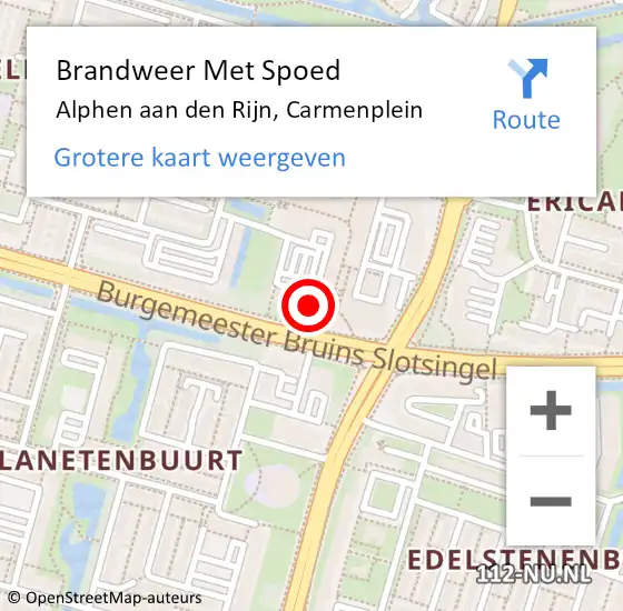 Locatie op kaart van de 112 melding: Brandweer Met Spoed Naar Alphen aan den Rijn, Carmenplein op 18 september 2023 22:34