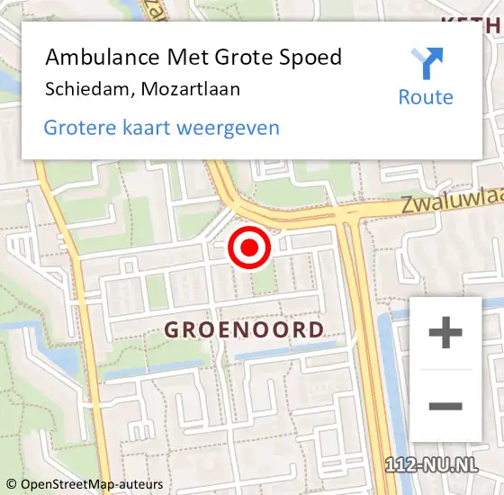 Locatie op kaart van de 112 melding: Ambulance Met Grote Spoed Naar Schiedam, Mozartlaan op 18 september 2023 23:04