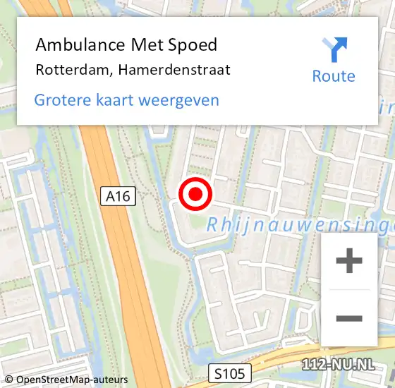 Locatie op kaart van de 112 melding: Ambulance Met Spoed Naar Rotterdam, Hamerdenstraat op 19 september 2023 11:52
