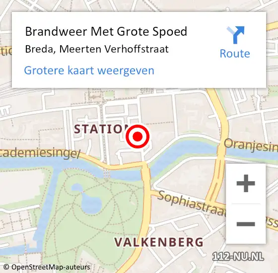 Locatie op kaart van de 112 melding: Brandweer Met Grote Spoed Naar Breda, Meerten Verhoffstraat op 19 september 2023 12:14