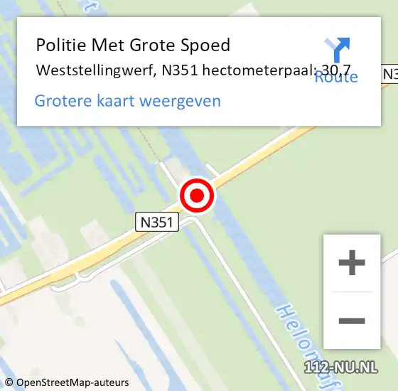 Locatie op kaart van de 112 melding: Politie Met Grote Spoed Naar Weststellingwerf, N351 hectometerpaal: 30,7 op 19 september 2023 12:31
